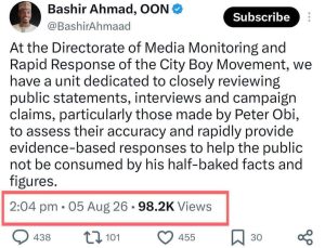 Bashir Ahmad announces City Boy Movement media monitoring and rapid response activities focused on Peter Obi