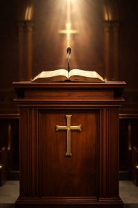  Christian church pulpit symbolising the tension between faith and Nigerian politics