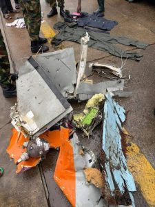 Nigerian Air Force aircraft crash wreckage near Igbokoda in Ondo State